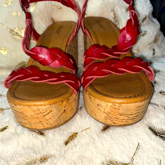 Nicole Braided Red Platform Heel Cork Sandals - Picture 10 of 13